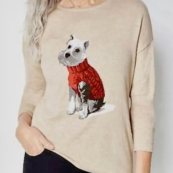 J. Jill Weston Dog Pullover Crew Neck Sweater Heathered Beige 3X - Picture 2 of 9